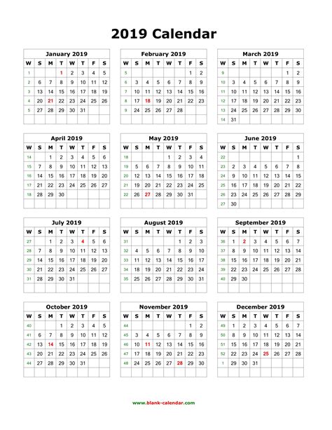 New 2019 Calendar One Page Printable Free Printable Calendar Monthly