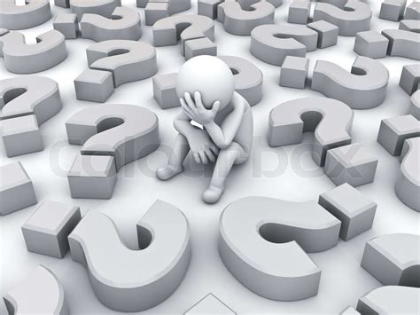 Stressed 3d Man Sitting Amongst Question Marks Stock Image Colourbox