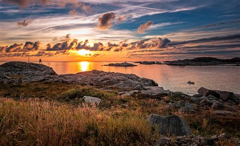Norway Scenery Sunrises And Sunsets Coast Stones Clouds