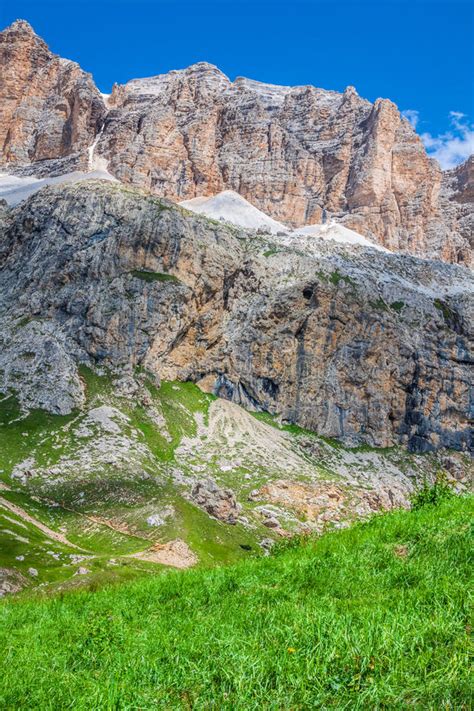 Panorama Of Sella Mountain Range From Sella Pass Dolomites Italy