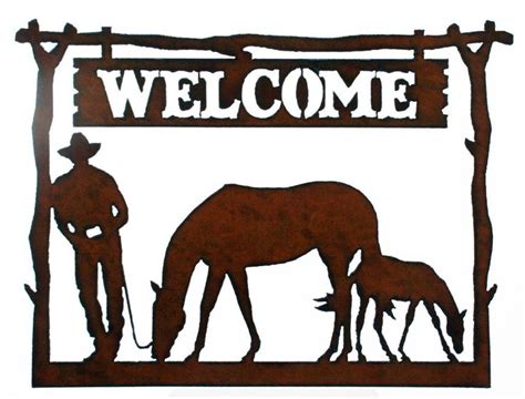 Western Home Decor Rustic Metal Welcome Sign Cowboy Horse Metal