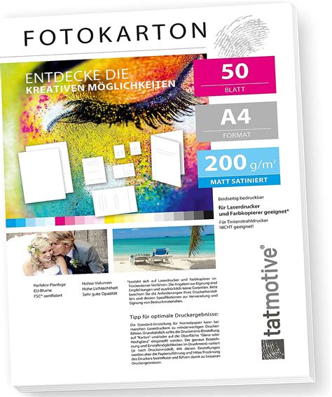 Tatmotive Fa4200m50 Fotokarton Fotopapier 200g Matt Weißlaserdrucker