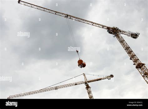 Towers Cranes On Construction Site Stock Photo Alamy