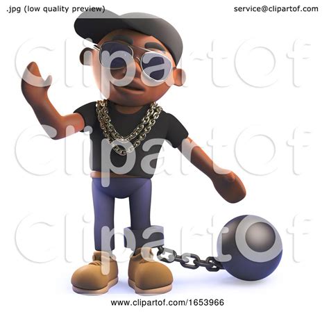3d Black Hip Hop Rapper Cartoon Character With A Ball And