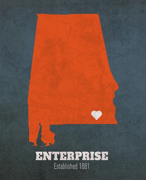 Enterprise Alabama City Map Founded 1881 Auburn University Color