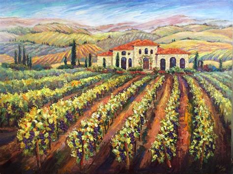 Tuscan Vineyard Palette Knife Oil Painting By Contemporary