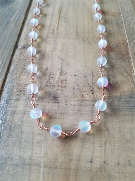 Wire Wrapped Choker White Moonstone Necklace Small Etsy White