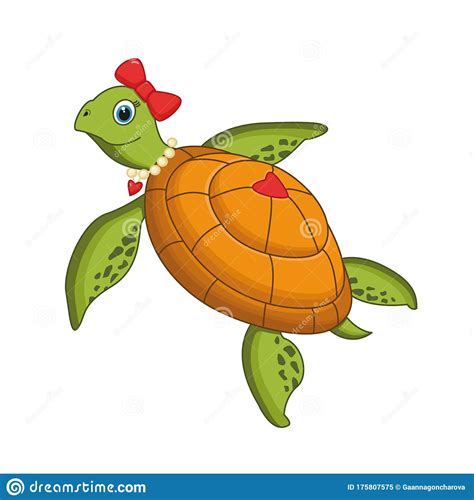 Cute Turtle Girl Illustration For Children Vector Stock Illustration