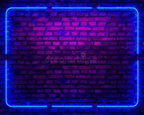 Brick Wall Background Blue Light Neon Frame Neon Room 3d Render Stock Illustration