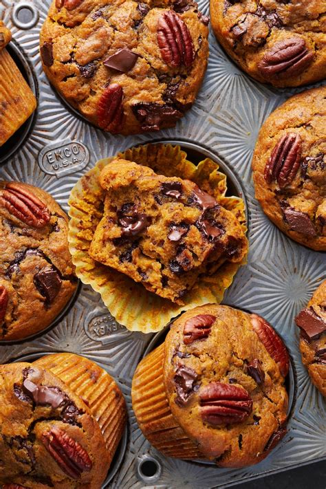 Bakery Fashion Pumpkin Muffins With Pecans And Chocolate Chunks Tasty