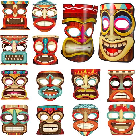 Amazon Com Aloha Party Supplies Tiki Totem Masks Hibicus Party Tropical Paper Masks For