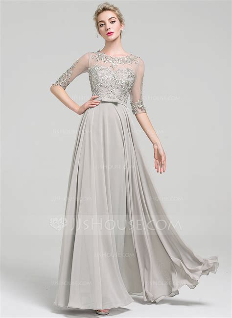 A Lineprincess Scoop Neck Floor Length Chiffon Prom Dresses With