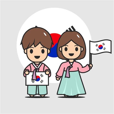 Cute Korean Flag Character Premium Vector