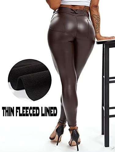 anti cellulite leggings seasum women s faux leather leggings pants pu elastic shaping hip push