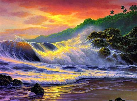 Sunset Over Ocean Waves Hd Wallpaper Background Image