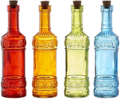 Style Setter Set Of 4 Colored Glass Bottles Multi Colored Glass