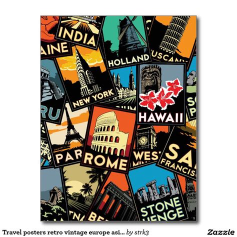 Travel Posters Retro Vintage Europe Asia Usa Postcard Zazzle Retro