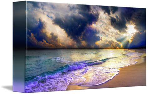 Panoramic Blue Clouds Beach Sunset By Eszra Tanner Sunset Art Blue