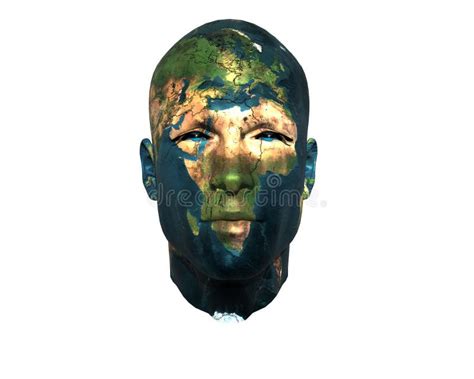 3d Men Face With Earth Texture Stock Illustration Illustration Of
