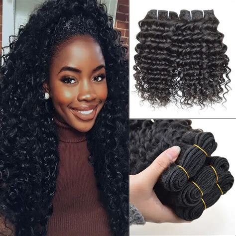 A Brazilian Deep Curly Hair Weave Bundles Human Hair Extension Top Unprocessed