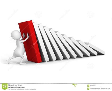 White 3d Man Stop Domino Effect With Red First Stock