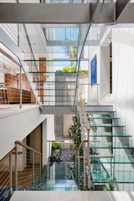Glass Stairs With Skylight Contemporary Staircase Los Angeles