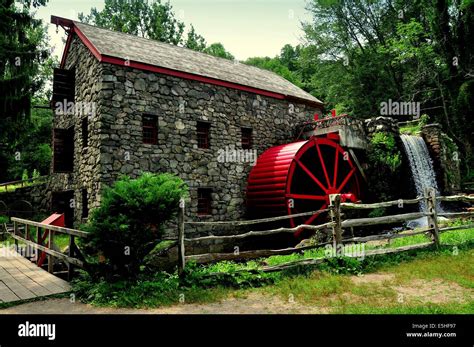 Sudbury Massachusetts The Old Stone Grist Mill With Water Wheel And