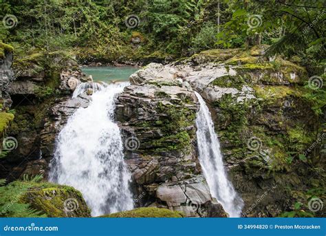 Double Waterfall Stock Photo Image Of Green Horizontal 34994820