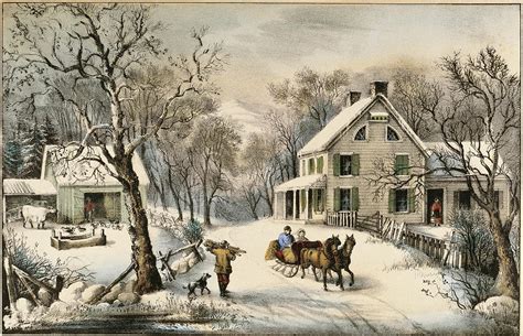 American Homestead Winter By Currier And Painting By Artist Currier