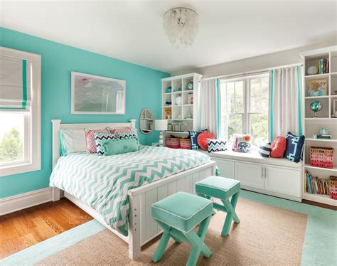 Colorful Girls Bedroom With Pops Of Teal And Coral Girl Bedroom