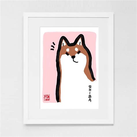 Pink Shibe Art Print Poster Modern Sumi E Shiba Inu Painting Japanese