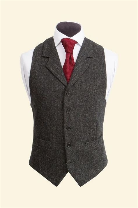 2019 Vintage Black Wool Tweed Vests Slim Mens Suit Vests Custom Made
