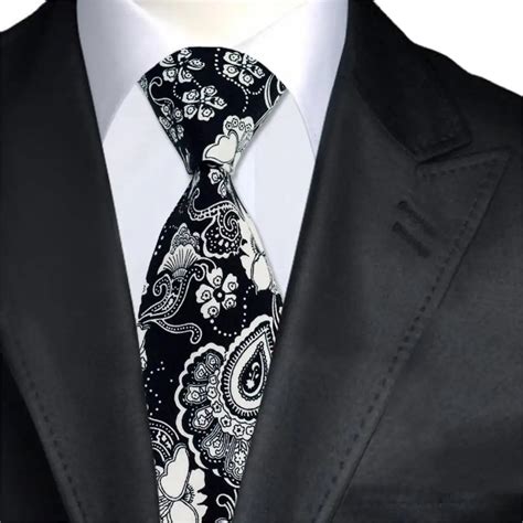 A 1375 Black And White Floral Mens Ties 100 Cotton Print Neck Ties For