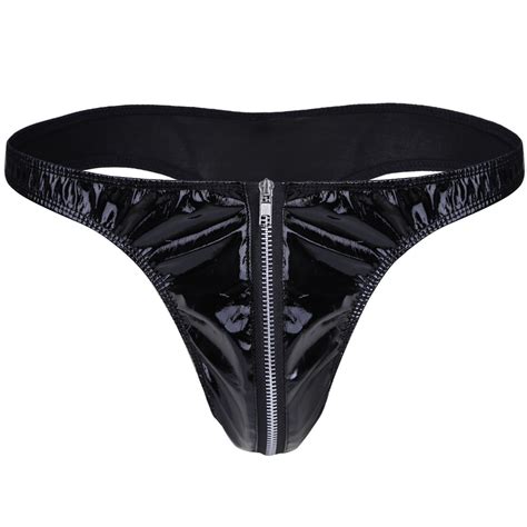 Yizyif Mens Faux Leather G String Thongs Zipper Underwear Largewaistline250 39064 100cm