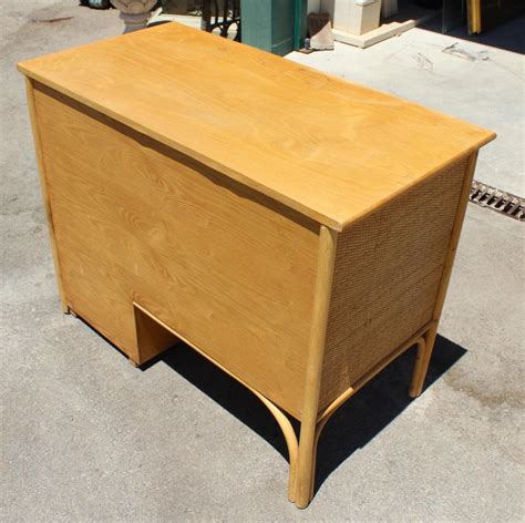 An affordable motorized home office standing desk that you'll love. 1980s Bamboo and Rattan Desk with Drawers For Sale at 1stDibs