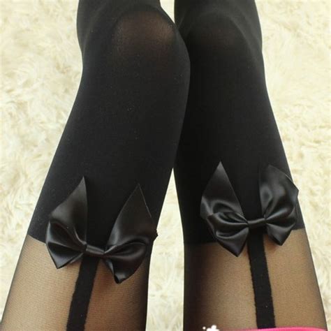 popular in japan sexy women bow suspenders pantyhose stockings black boot velvet elastic soft