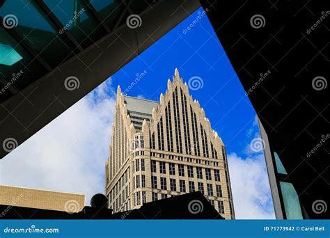 Detroit Skyline With Modern And Vintage Buildings Stock Photo Image