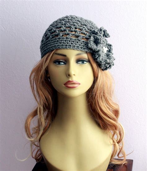 Crochet Cloche Hat In Grey1920s Hat Crochet Hat Mesh Hat Etsy