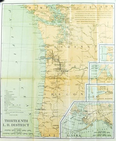 Lighthouse Washington Oregon Antique Map 1900 Historic Accents