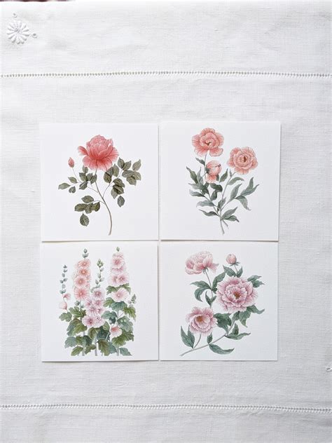 Set Of 4 Floral Greeting Cards Greeting Cards Bundle Etsy