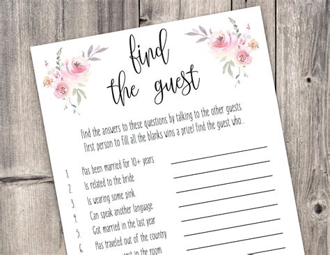 Find The Guest Game Bridal Shower Game Printable Floral Etsy Bridal