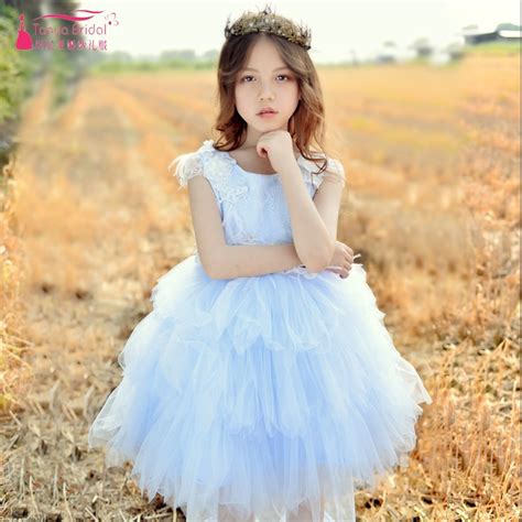 Light Sky Blue Flower Girls Dress For Wedding Fairy Girls