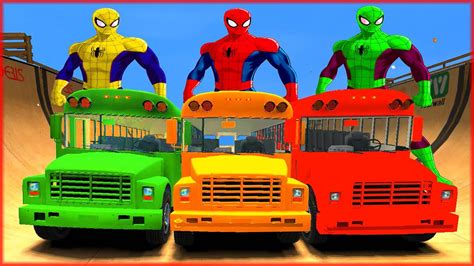 Colors Spiderman Wheels On The Bus School Bus Cartoon And Superhero