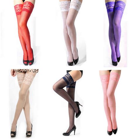 Womens Sexy Mesh Sheer Lace Top Stay Up Thigh High Hold Ups Stockings