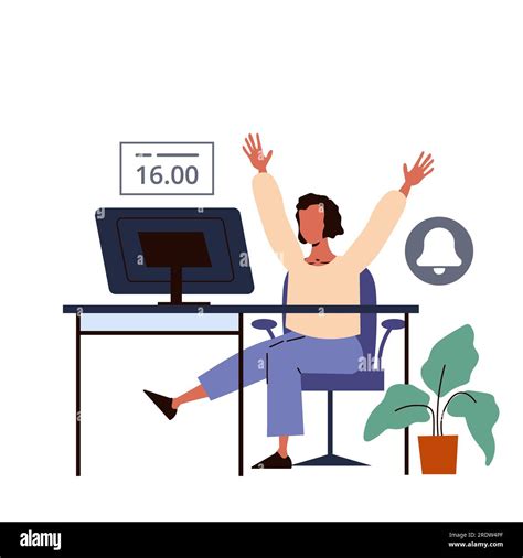 Businesswoman Working At Office Desk With Computer Cartoons Vector