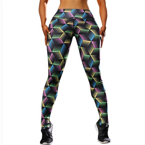 Multicolor Geometric Printed Skinny Legging Pants Spring Autumn Sports