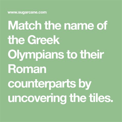 Match The Name Of The Greek Olympians To Their Roman Counterparts By