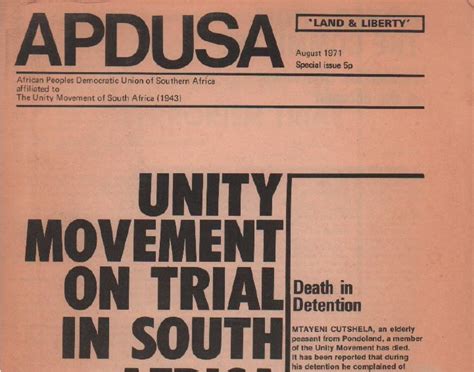 Apdusa The Unity Movement And South African Trotskyism Splits And