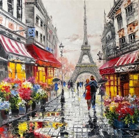 Paris Cafe Oil Painting Original Art Work Romantic Couple Etsy
