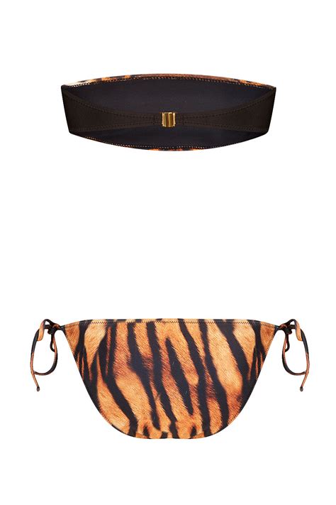 Topshop Tiger Face Bandeau Bikini In Black Brown Lyst